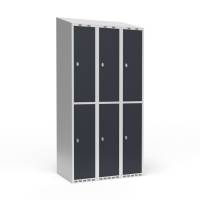 Garderobeskab 3x300mm med skr&aring;t tag, 2 rum i h&oslash;jden med antracit d&oslash;re og greb til h&aelig;ngel&aring;se