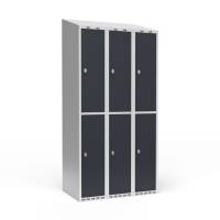 Garderobeskab 3x300mm med skr&aring;t tag, 2 rum i h&oslash;jden med antracit d&oslash;re og greb til h&aelig;ngel&aring;se