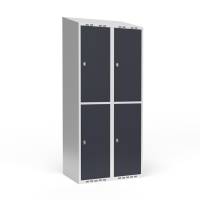 Garderobeskab 2x400mm med skråt tag, 2 rum i højden med antracit døre og greb til hængelåse