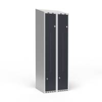 Garderobeskab 2x300mm med skråt tag, 2 delt Z-døre i antracit med greb til hængelåse