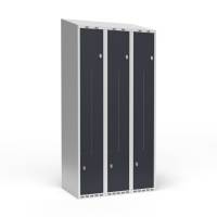 Garderobeskab 3x300mm med skr&aring;t tag, 2 delt Z-d&oslash;re i antracit med greb for h&aelig;ngel&aring;se