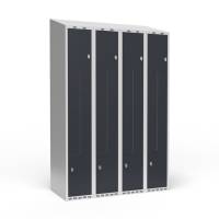 Garderobeskab 4x300mm med skråt tag, 2 delt Z-døre i antracit med greb for hængelåse