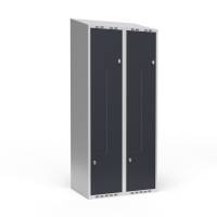 Garderobeskab 2x400mm med skr&aring;t tag, 2 delt Z-d&oslash;re i antracit med greb til h&aelig;ngel&aring;se