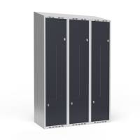 Garderobeskab 3x400mm med skråt tag,  2 delt Z-døre i antracit med greb for hængelåse