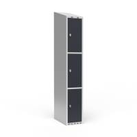 Garderobeskab 1x300mm med skråt tag, 3 rum i højden med antracit døre og greb til hængelåse