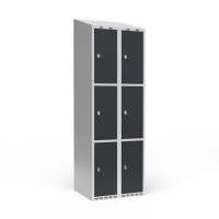 Garderobeskab 2x300mm med skråt tag, 3 rum i højden med antracit døre og greb til hængelåse