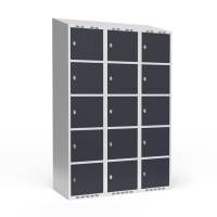 Garderobeskab skråt tag 5-delt til hængelås 3x400mm antracit dør