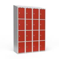 Garderobeskab til hængelås og skråt tag 4x300mm rød dør