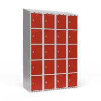 Garderobeskab skråt tag 5-delt til hængelås 4x300mm rød dør