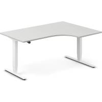 Office hæve-sænkebord 160x120cm i lys grå med hvidt stel højrevendt