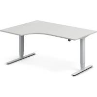 Office h&aelig;ve-s&aelig;nkebord 160x120cm i lys gr&aring; med alugr&aring;t stel venstrevendt