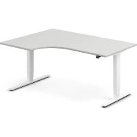 Office hæve-sænkebord 160x120cm i lys grå med hvidt stel venstrevendt