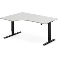 Office h&aelig;ve-s&aelig;nkebord 160x120cm i lys gr&aring; med sort stel venstrevendt