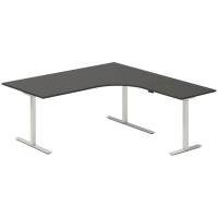 Office hæve-sænkebord 180x180cm i antracit med alugråt stel højrevendt