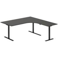 Office hæve-sænkebord 180x180cm i antracit med sort stel højrevendt