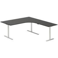 Office hæve-sænkebord 180x200cm i antracit med alugråt stel højrevendt