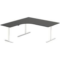Office hæve-sænkebord 180x180cm i antracit med hvidt stel venstrevendt