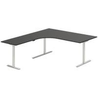 Office hæve-sænkebord 180x200cm i antracit med alugråt stel venstrevendt