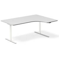 Office hæve-sænkebord 180x120cm i lys grå med hvidt stel højrevendt