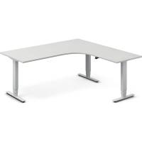 Office hæve-sænkebord 180x180cm i lys grå med alugråt stel højrevendt