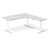 Office hæve-sænkebord 180x180cm i lys grå med hvidt stel højrevendt