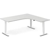 Office hæve-sænkebord 180x180cm i lys grå med hvidt stel højrevendt