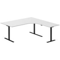 Office hæve-sænkebord 180x180cm i lys grå med sort stel højrevendt