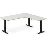 Office hæve-sænkebord 180x180cm i lys grå med sort stel højrevendt