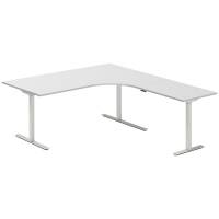 Office hæve-sænkebord 180x200cm i lys grå med alugråt stel højrevendt