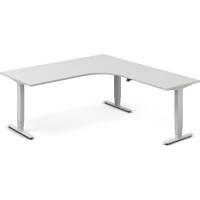 Office hæve-sænkebord 180x200cm i lys grå med alugråt stel højrevendt