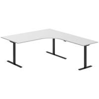 Office hæve-sænkebord 180x200cm i lys grå med sort stel højrevendt