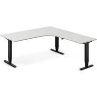 Office hæve-sænkebord 180x200cm i lys grå med sort stel højrevendt