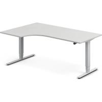 Office hæve-sænkebord 180x120cm i lys grå med alugråt stel venstrevendt