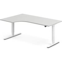 Office h&aelig;ve-s&aelig;nkebord 180x120cm i lys gr&aring; med hvidt stel venstrevendt