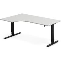 Office hæve-sænkebord 180x120cm i lys grå med sort stel venstrevendt