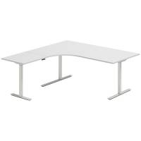Office hæve-sænkebord 180x180cm i lys grå med alugråt stel venstrevendt