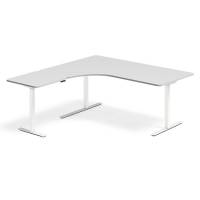 Office hæve-sænkebord 180x180cm i lys grå med hvidt stel venstrevendt