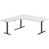Office hæve-sænkebord 180x180cm i lys grå med sort stel venstrevendt