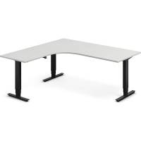 Office hæve-sænkebord 180x180cm i lys grå med sort stel venstrevendt