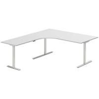 Office hæve-sænkebord 180x200cm i lys grå med alugråt stel venstrevendt