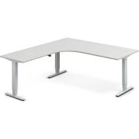 Office hæve-sænkebord 180x200cm i lys grå med alugråt stel venstrevendt