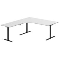 Office hæve-sænkebord 180x200cm i lys grå med sort stel venstrevendt