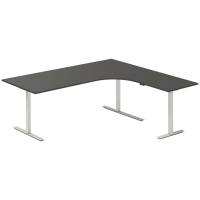 Office hæve-sænkebord 200x180cm i antracit med alugråt stel højrevendt