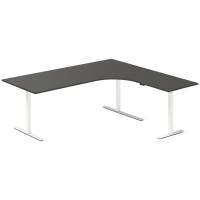 Office hæve-sænkebord 200x180cm i antracit med hvidt stel højrevendt