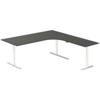 Office hæve-sænkebord 200x200cm i antracit med hvidt stel højrevendt