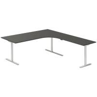 Office hæve-sænkebord 200x220cm i antracit med alugråt stel højrevendt