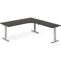Office hæve-sænkebord 200x220cm i antracit med alugråt stel højrevendt