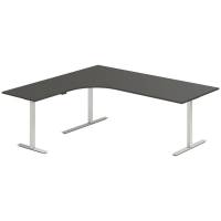 Office hæve-sænkebord 200x180cm i antracit med alugråt stel venstrevendt