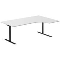Office hæve-sænkebord 200x120cm i lys grå med sort stel højrevendt
