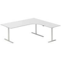 Office hæve-sænkebord 200x180cm i lys grå med alugråt stel højrevendt